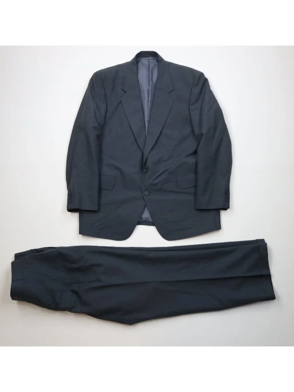 Vintage 90s Streetwear Mens 44R 2 Piece Suit Wool Plaid Blue Wide Leg 34x30